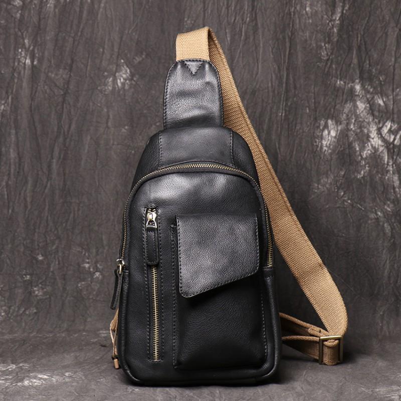 Cowhide Men s Chest Bag Women s Multifunctional Small Shoulder Oil Leather Crossbody Genuine чёрный