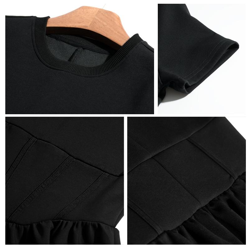 Square collar fishbone pinched waist small black dress summer dress women's waist small fat and thin spring and summer Hepburn dress