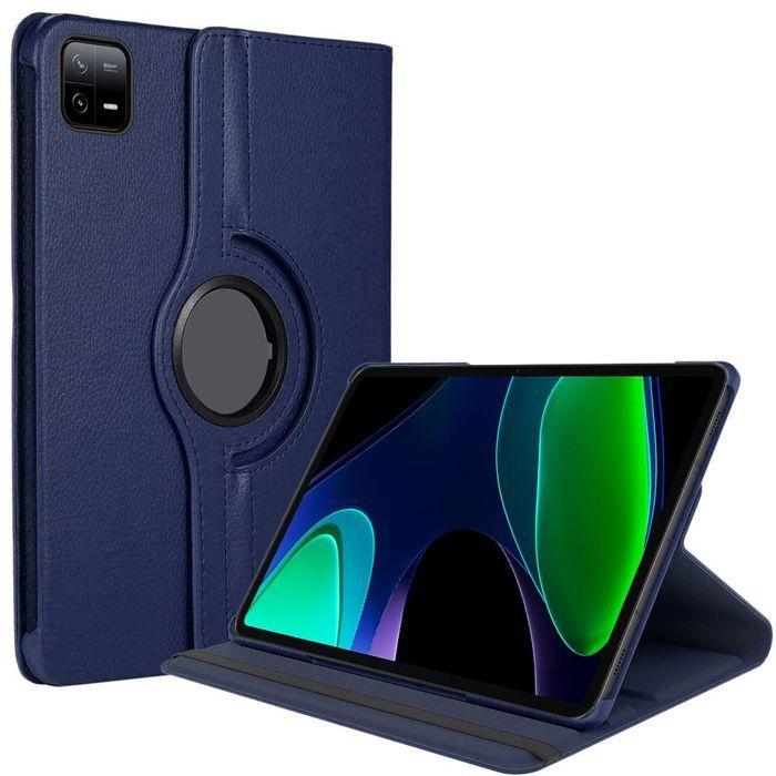 Coque pour Xiaomi Pad 6 / 6 Pro, Rotatif 360° Multi-Angle Antichoc Effet Cuir Bleu Marine
