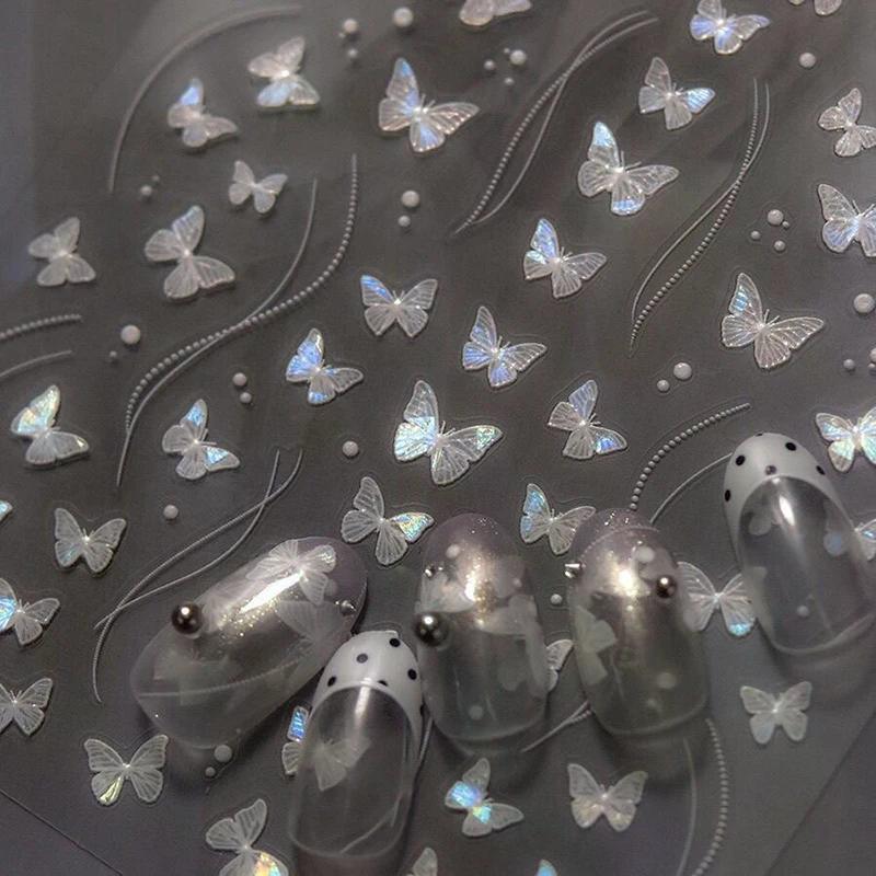 Shell Light White Butterfly Nail Stickers Glitter Adhesive Sticker Art Decoration Cute Diy Salon For Home Use High Quality