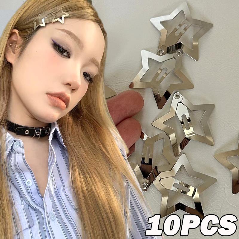 10 Stuks Zilveren Ster BB Hairclips Meisjes Y2K Leuke Ster Haarspeldjes Vrouwen Eenvoudige Metalen Snap Clip Hoofdtooi Haar Sieraden Accessoires