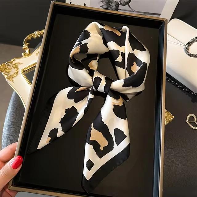 Luxury Satin Imitation Print Silk Scarf Square Women Neck Scarves Wrap Headkerchief Beach Hair Band Women's Bandana