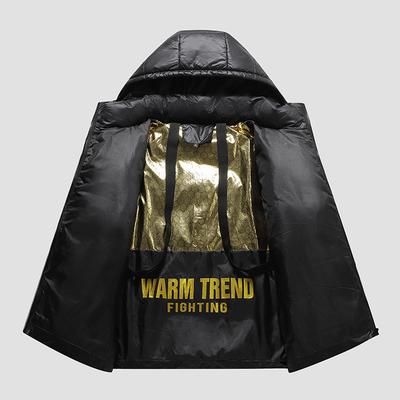 Black and Gold Short Hooded Cotton Clothes Couple Coat Bright Thickened Warm Cotton Clothes Outdoor Bag Clothes