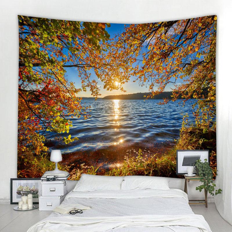 

Красивий вид на озеро, висить на стіні гобелен у стилі бохо Мандала, настінний гобелен для домашнього декору 200x150cm