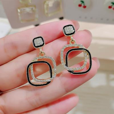 Women's Earrings Fashion Diamond-studded Geometric Square Hollow Earrings European and American Net Red Earrings Personality Temperament Earrings