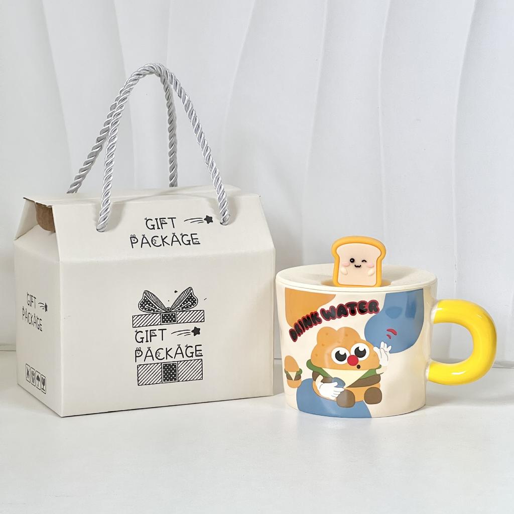 Cute toast drinking mug with lid girl birthday gift high value home office ceramic mug