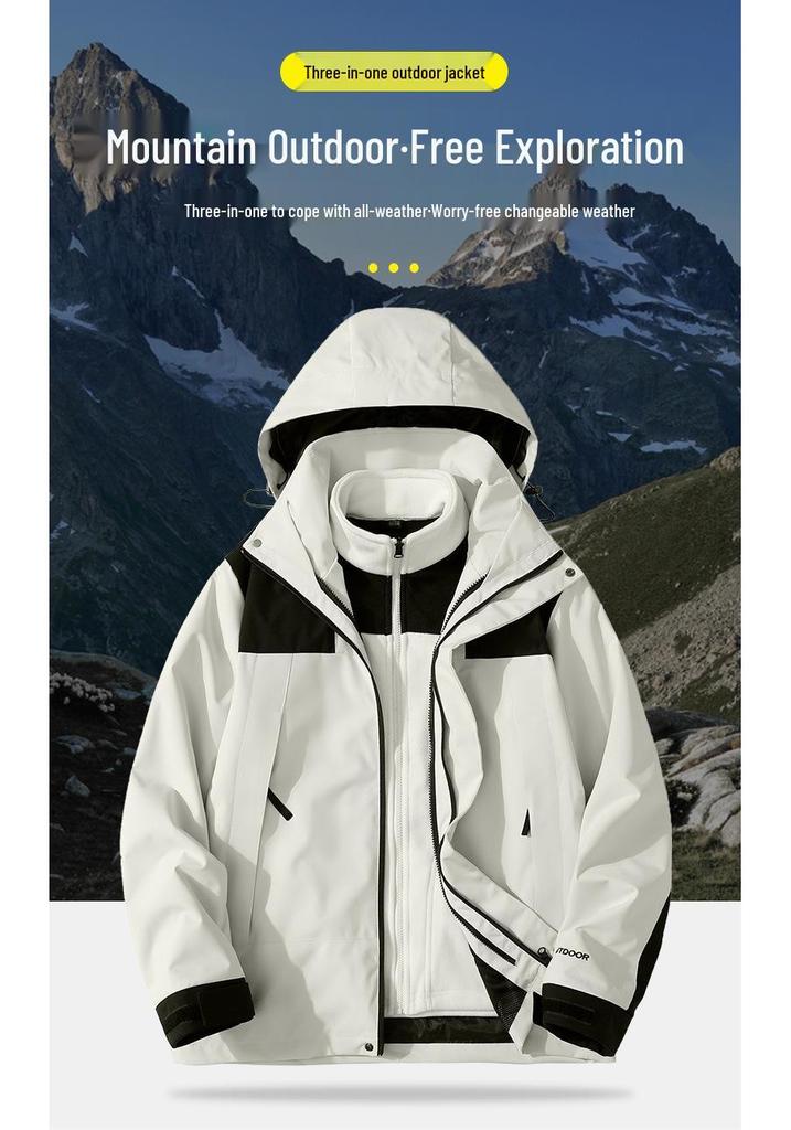 Unisex 3-in-1 Waterproof Windbreaker Jacket, Detachable Fleece-Lined Set, Thickened for Mountaineering, Couple Style