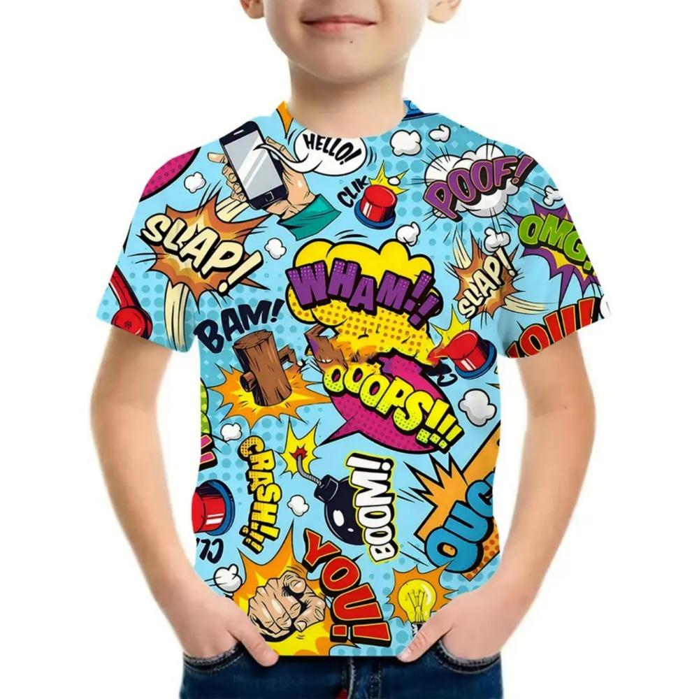 Ropa para Niños Camiseta Graffiti Calle Impresión 3D Hip Hop Tops Verano Fresco Camiseta Casual Vintage Años 80 90 Manga Corta Top
