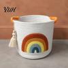 Foldable Sundries Holder Large Cotton Woven Storage Basket, Cartoon Embroidery Toy Organizer Bin, Soft Fabric Container Capacity with Reinforced