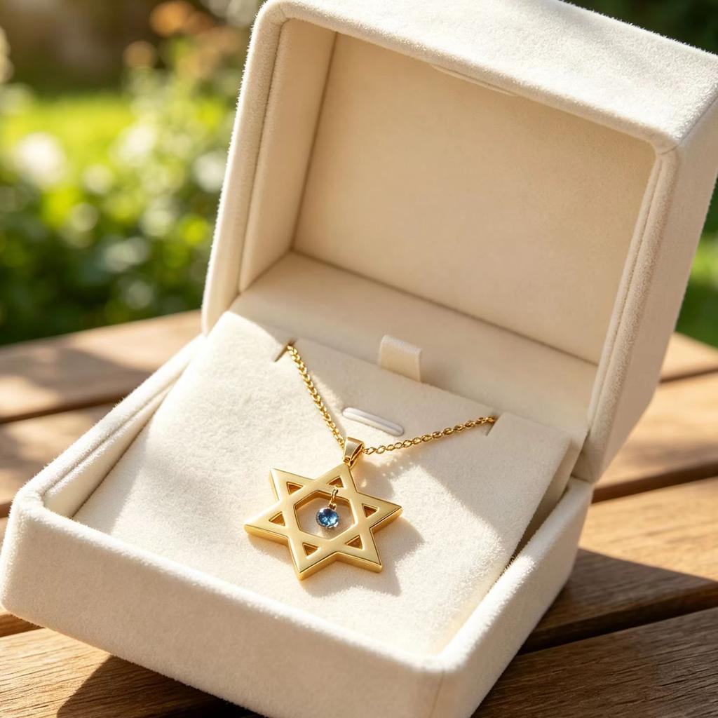 Lucktune Star of David Pendant Necklace for Men Women Light Blue Zircon Charm Hexagram Jewish Israel Necklace Vintage Jewelry