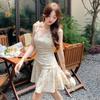 New summer French temperament fashion romantic bow small floral short suspender dress