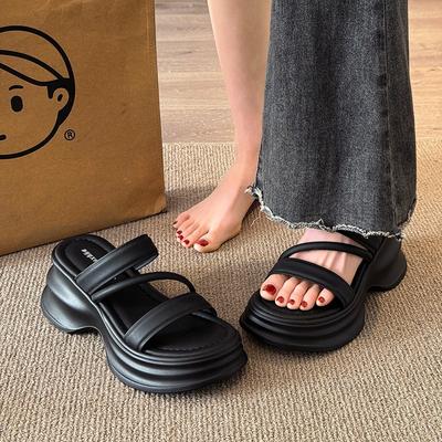 Muffin Thick-bottomed Cool Slippers Women's Summer Wear 2025 New Models with Skirts, Small People, High-end Sense of Fashion, One-word Drag