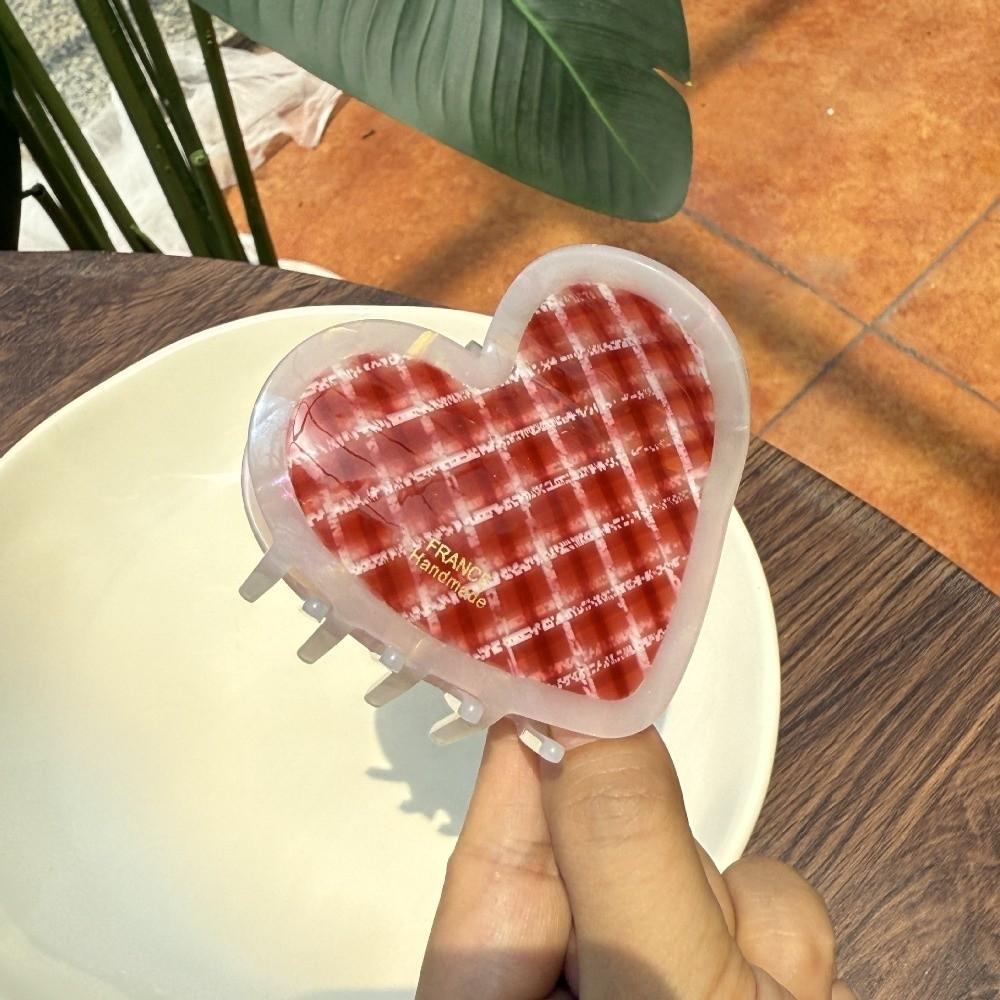 Korean Style Heart Shark Clip Acrylic Plaid Hair Claw Hair Clip Acetic Acid Hair Claw  School