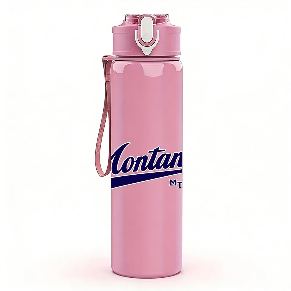 1PC Montana Faint Cursive Brand Text Print 750ml Colorful Plastic Sports Water Bottle Leakproof Pop Up Lid with Straw for Outdoor Work Home Use