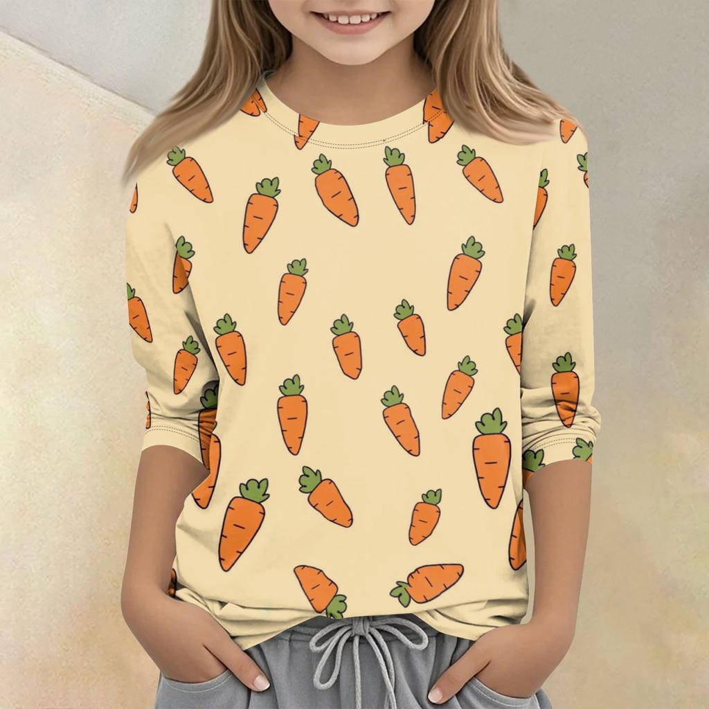 Children's Printed Round Neck Seven Quarter Sleeve Casual T-shirt