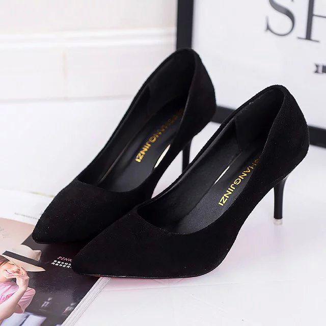 Women's Pointed Toe Velvet High Heels - Shallow Mouth, Thin Heel, Large Sizes Available