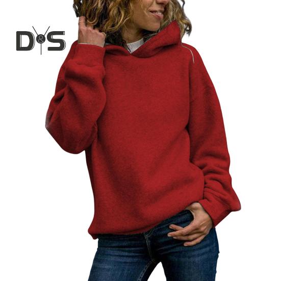 Осень-зима Женская толстовка с капюшоном плотная однотонная свободная с длинными рукавами эластичные манжеты теплый спортивный топ повседневный стиль уличная одежда толстовка с капюшоном L красный 1758₽