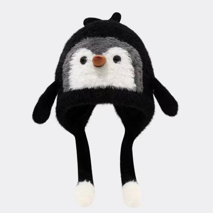 Cartoon Penguin Kids' Winter Hat: Warm, Thick, Velvet-Lined, Round Top, Ear Protection for Autumn/Winter