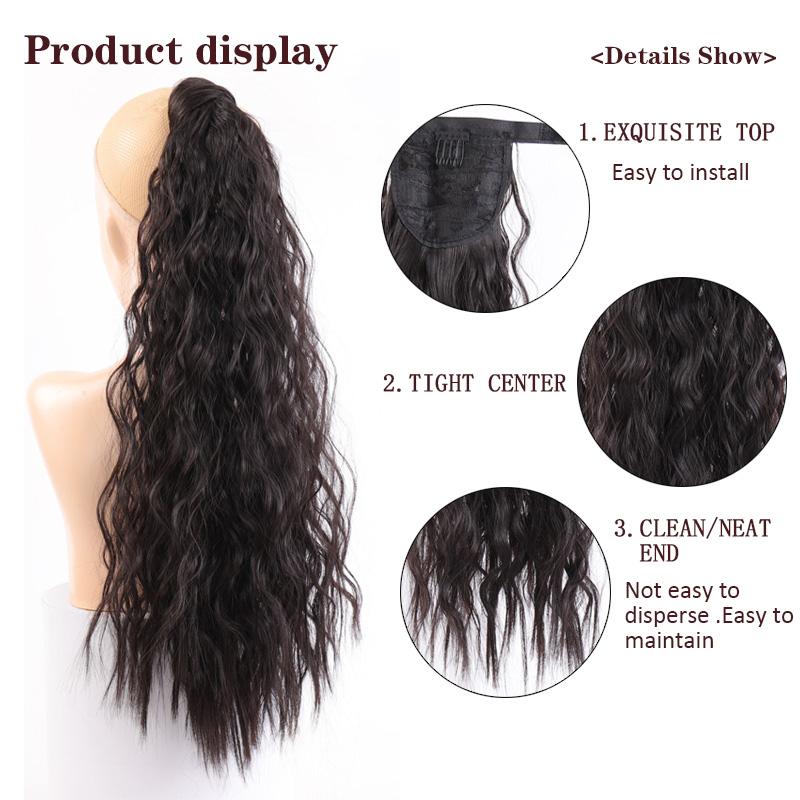 Coada de cal cu velcro, lung și ondulat, sintetică, cu clemă în coadă de păr, păr fals, coadă de cal, cu agrafe, extensie de păr