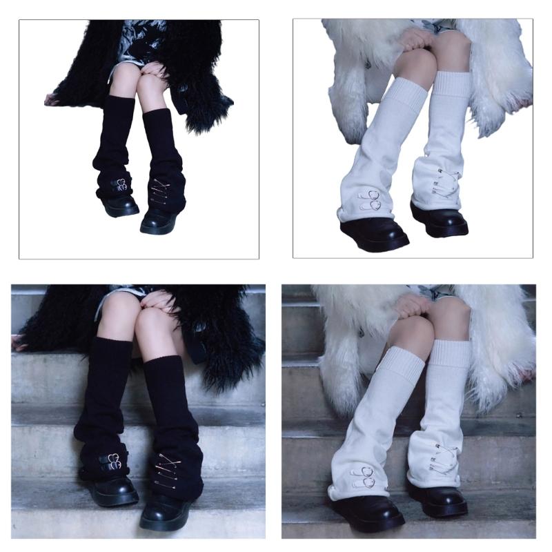 Leg Warmers for Women Girls Harajuku Lolitas Leg Warmer Leather Buckle Knitted Long Socks Gothic Harajuku Leg Covers