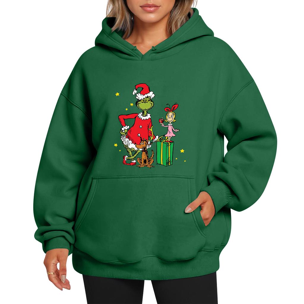 Ladies' Christmas Style Printed Hoodie With Wool And Pockets For Women