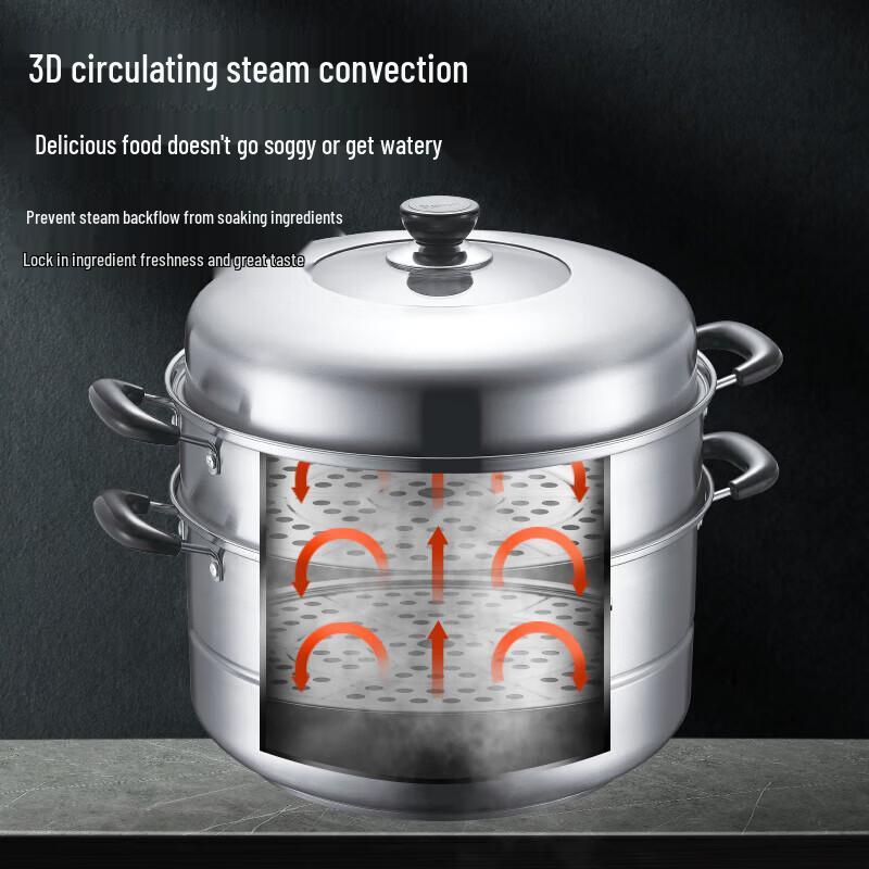 SUPOR 304 Stainless Steel 3-Layer Steamer Pot, 34cm