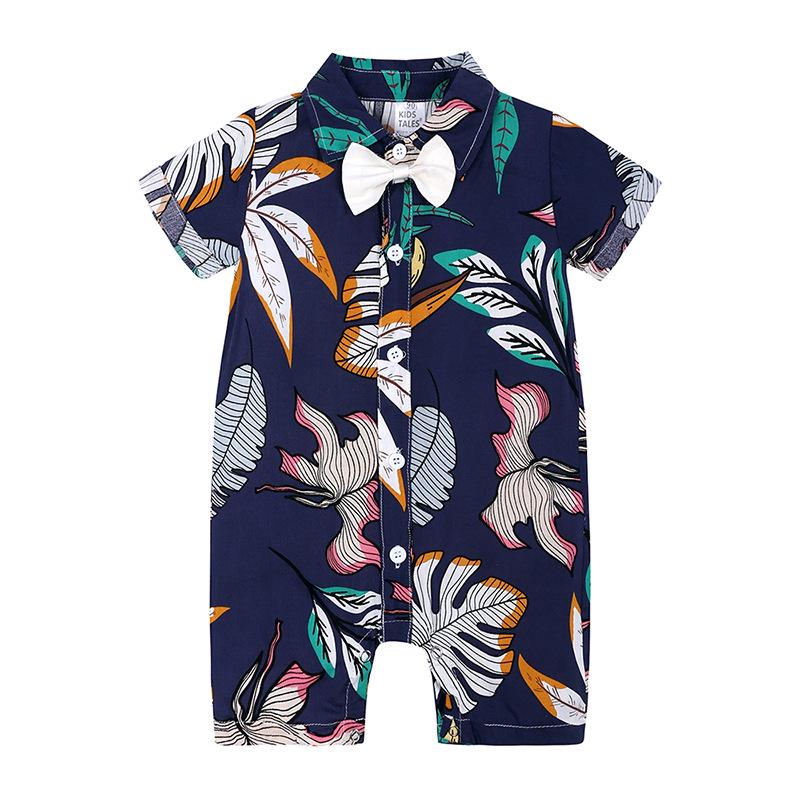 Blumenblatt-Print Kurzarm-Hemd Set für Jungen - Europäischer & Amerikanischer Stil
