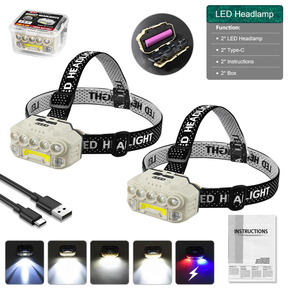 High Brightness 180000Lumens Head Lamp Led Rechargeable 5Modes Adjustments Headlamps Adjustable Lighting Strip for Fishing Goods