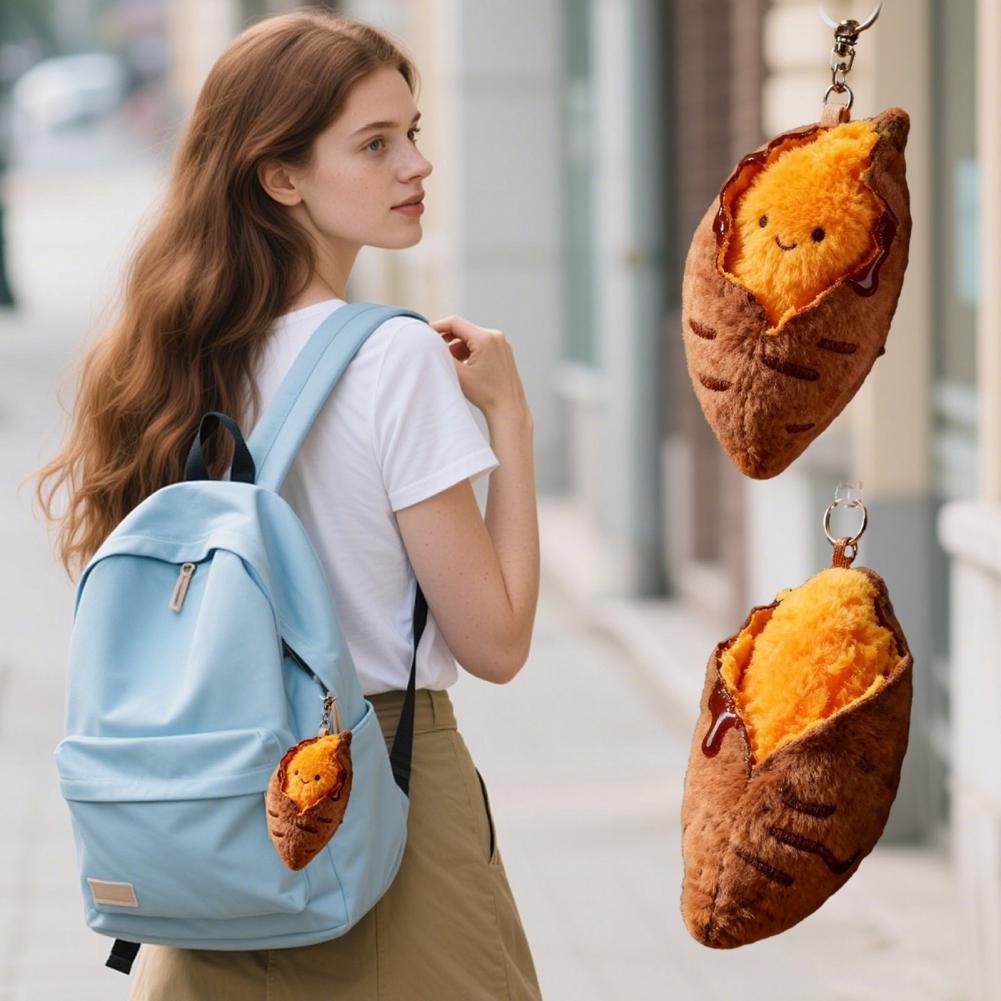 Uu Roasted Sweet Potato Plush Keychain Soft Stuffed Toy with Smiling Face Bag Charm for Backpack Purse Fun Gift for Friends Kids