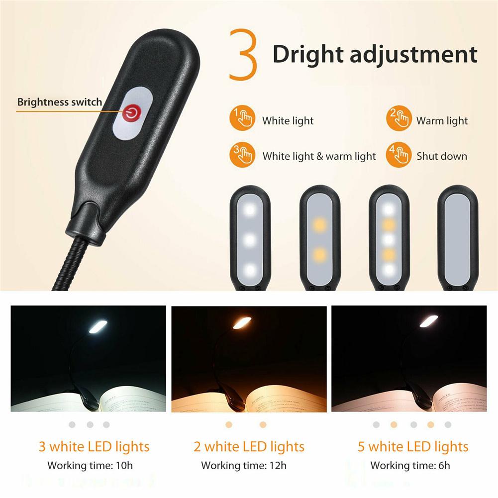 Dimmable Led Reading Light Usb Rechargeable Clip-on Desk Table Reading Book Lamp
