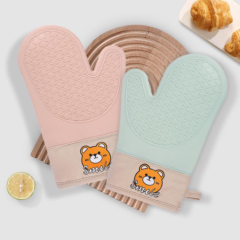 Single Oven Mitts Nordic Style Silicone Gloves Thickened Insulation Gloves Anti Slip Anti Scald Oven Gloves Kitchen Baking Tools