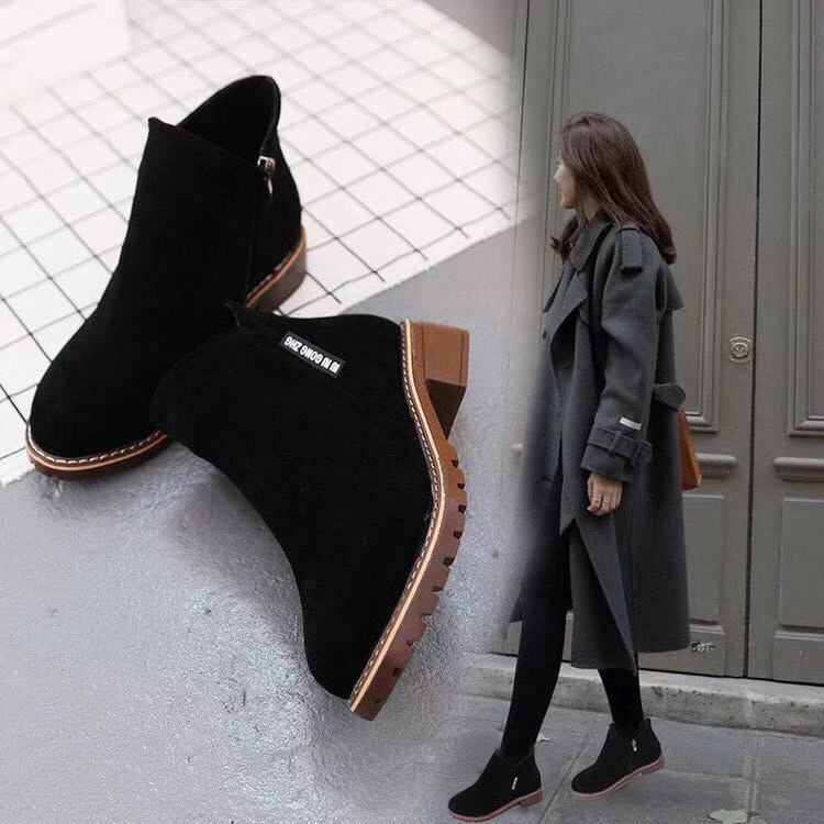 Short Boots Women's Autumn and Winter Thick Heel Martin Boots Student Versatile Velvet Boots Plus Size Women's Boots 41 Women's Shoes Size 42 an