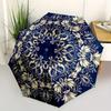 1pc Blue and Gold Floral Mandala Umbrella with Plastic Handle,Suitable for All Seasons Home Travel Outdoor UmbrellaM1255