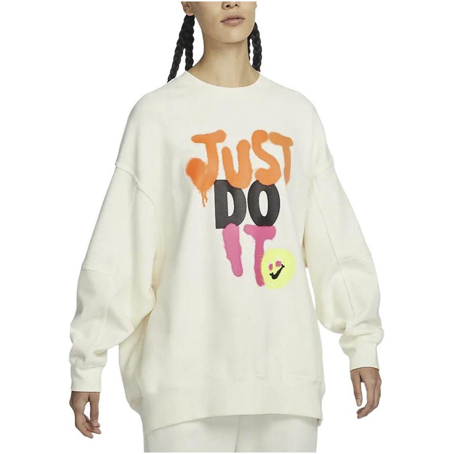 Nike Sportswear American Vintage Letter Round Neck Casual Long Sleeve Sweatshirt Women Sweatshirt Sail HJ1504-133