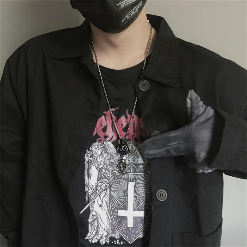 Titanium Steel Cartoon Cute Bear Darkness Dinosaur Robot Necklaces for Men Women  Long Chain Punk Retro Jewelry Gift