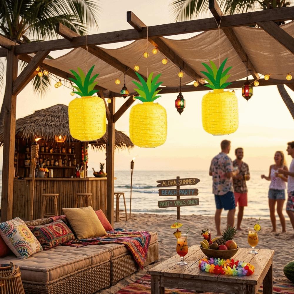 3PCS Foldable Pineapple Paper Lanterns Hawaiian Festival Lantern Photo Opportunities