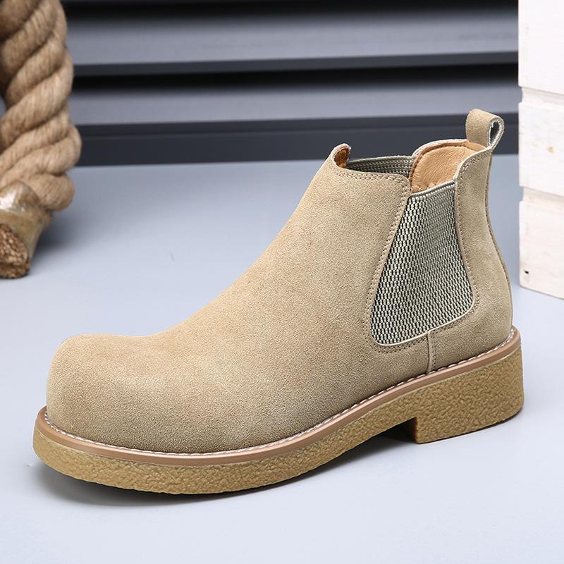 Minimalist Chelsea Boots Men's Leather Big Head Martin Boots Men's Trendy Short Boots Thick Sole Heightening British Style Casual Men's Boots
