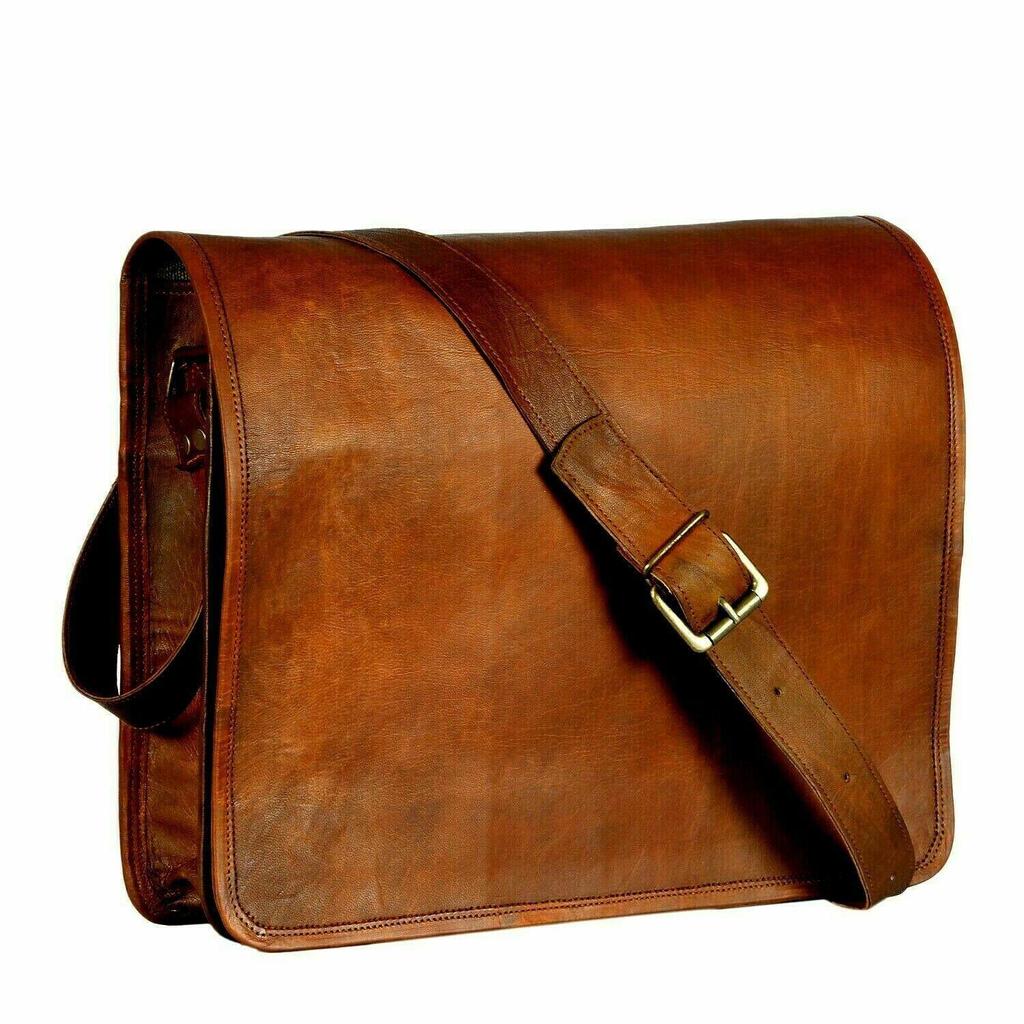 Veske Lær Geit Menns Vintage Laptop Messenger Brun Koffert Ekte Skulder