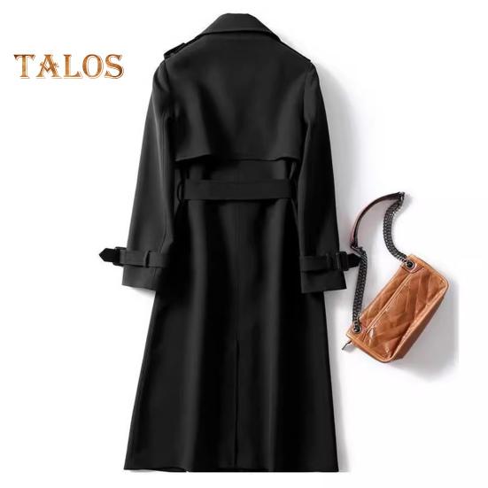 Fall Winter Women Jacket Double-breasted Buttons Solid Color Turn-down Collar with Belt Mid Length Windproof Outdoor Overcoat