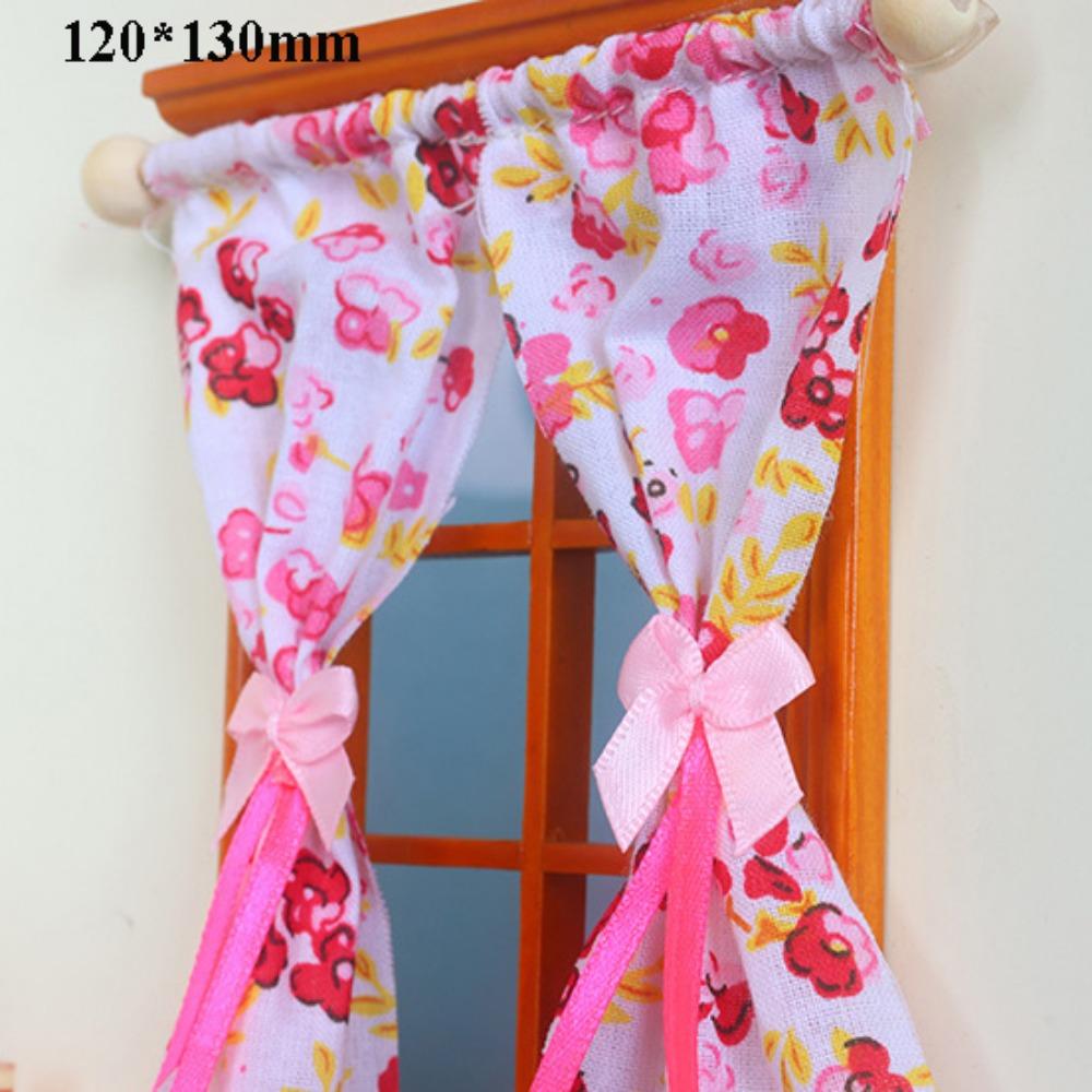 1/12 Dollhouse Sweet Floral Curtains Model Lace Mesh Dolls House Living Scene Decor