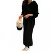 Korean Style Hooded Longline Loose Knit Dress With Side Slits Pockets Plus Size Comfort Fit Women