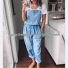 Damenmode Jumpsuit mit Kordelzug: Locker geschnittene Denim-Latzhose mit Schnürungsdetails
