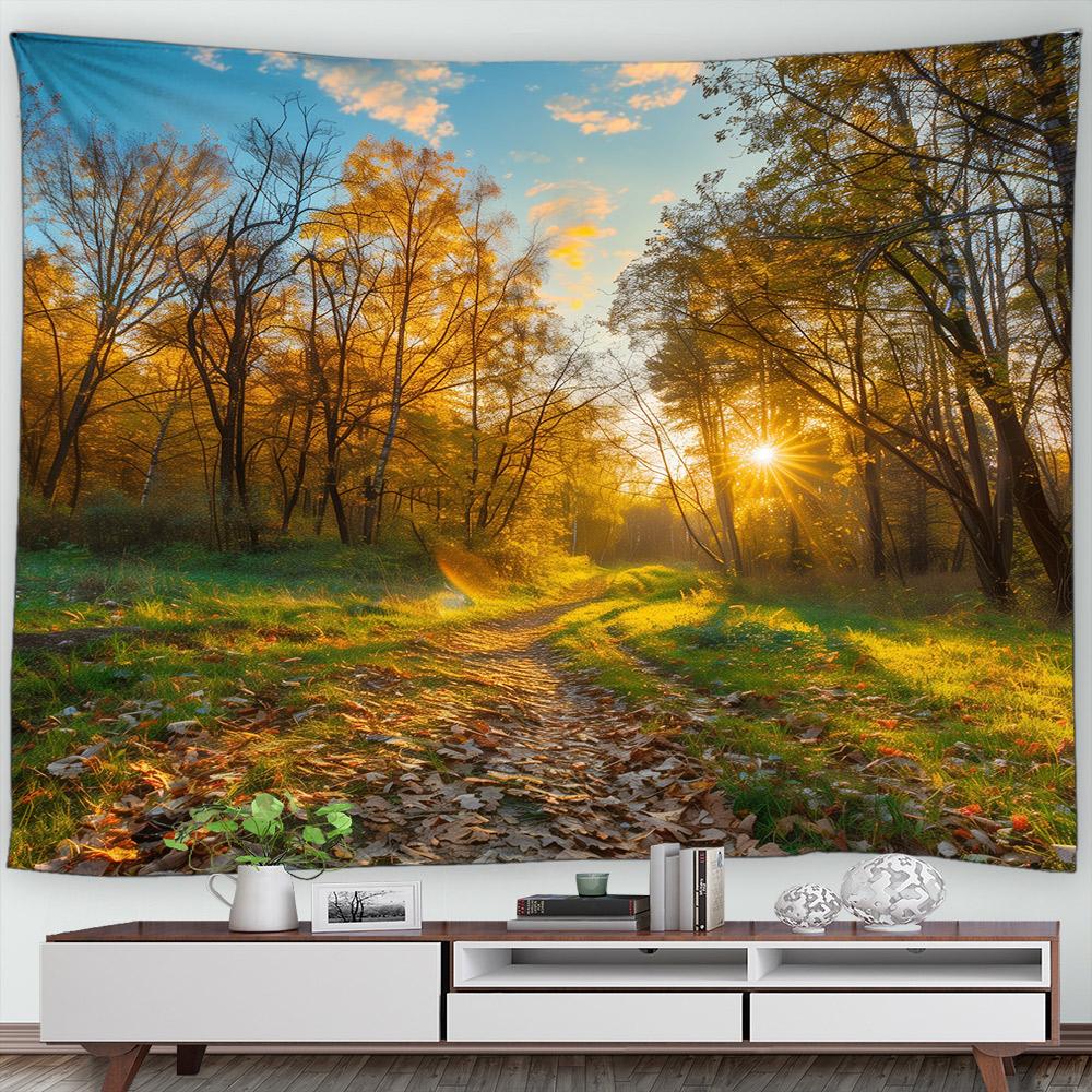 Autumn Forest Scenery Tapestry Wall Hanging Decor Red Leaves Maple River Fall Nature Landscape Tapestry Indoor Home Decorations