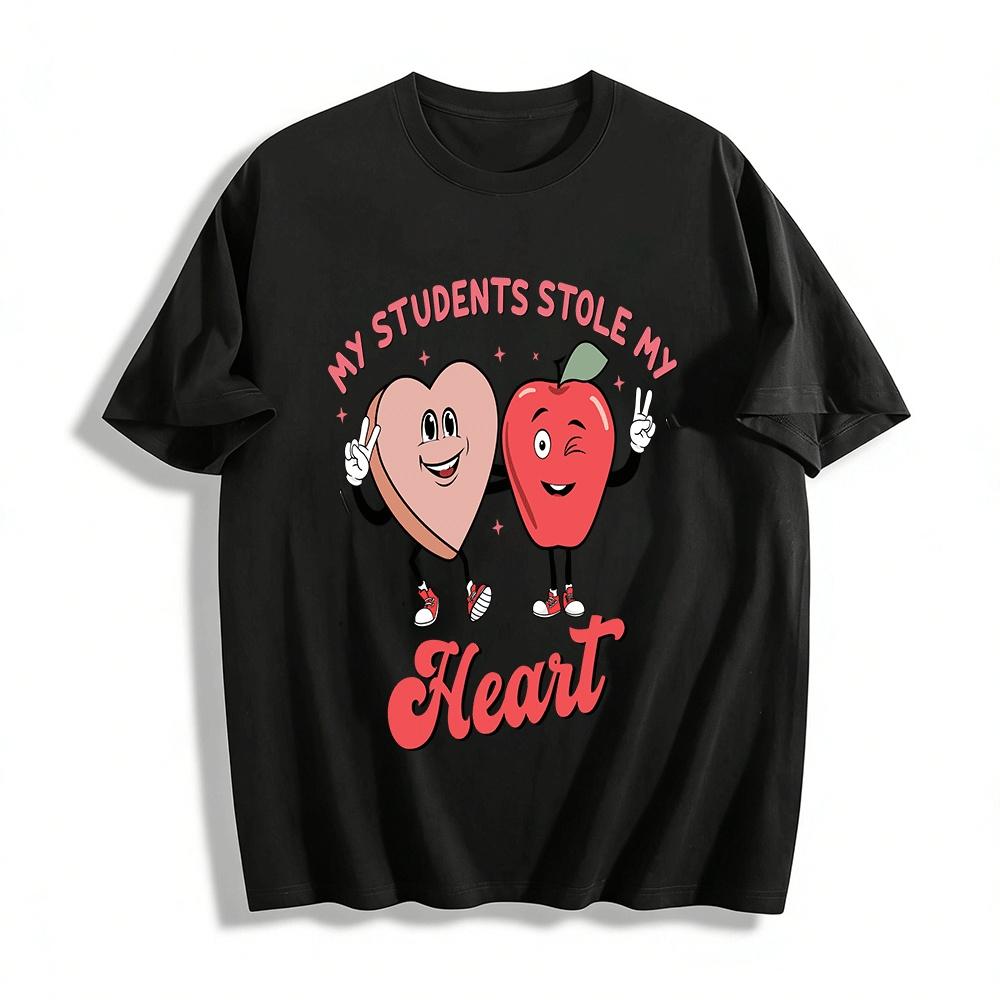 My Students Stole My Heart Cute Teacher Heart Apple Graphic Tee Pure cotton T-shirt XXS