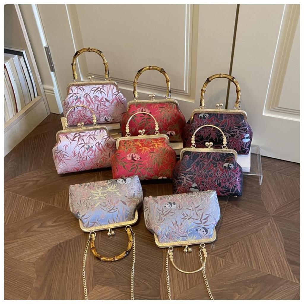 Handbag Women Cloth Bamboo Handle Panda Print Daily Commute