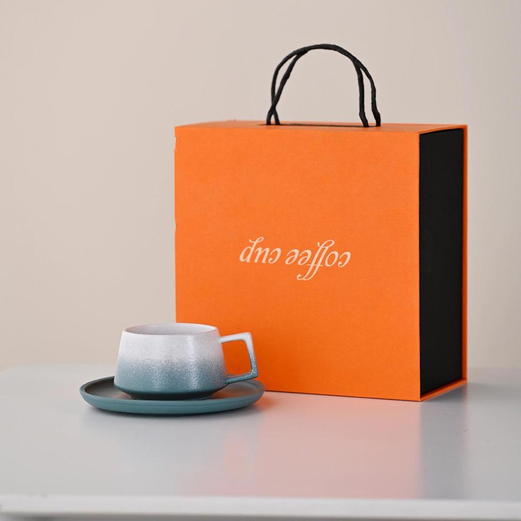 Melo Exquisite Color Block Ceramic Coffee Mug and Saucer Gift Set