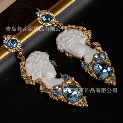 European Retro Greek Goddess Relief Heavy Industry Earrings With A High-end Feel Western Style Medieval Jewelry