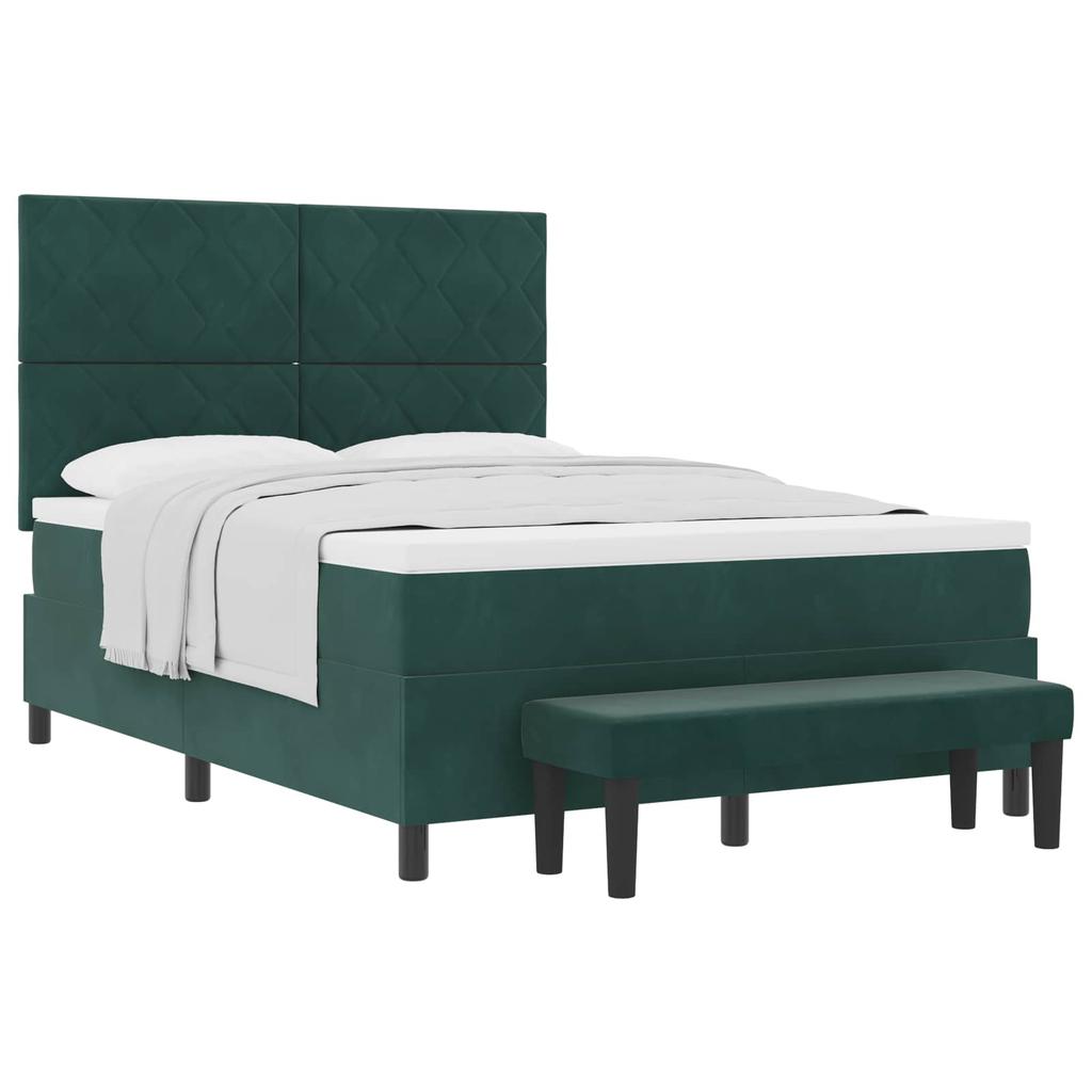 Box Spring Bed with Headboard Dark Green 190 x 140 cm Velvet