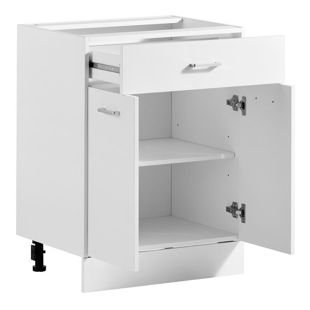 VEVOR White Shaker Base Cabinet Ready to Assemble 60cmW Unassembled Cabinet, 600x475x815 mm(W x D x H), with 2 Doors, 1 Drawers, Adjustable Shelf