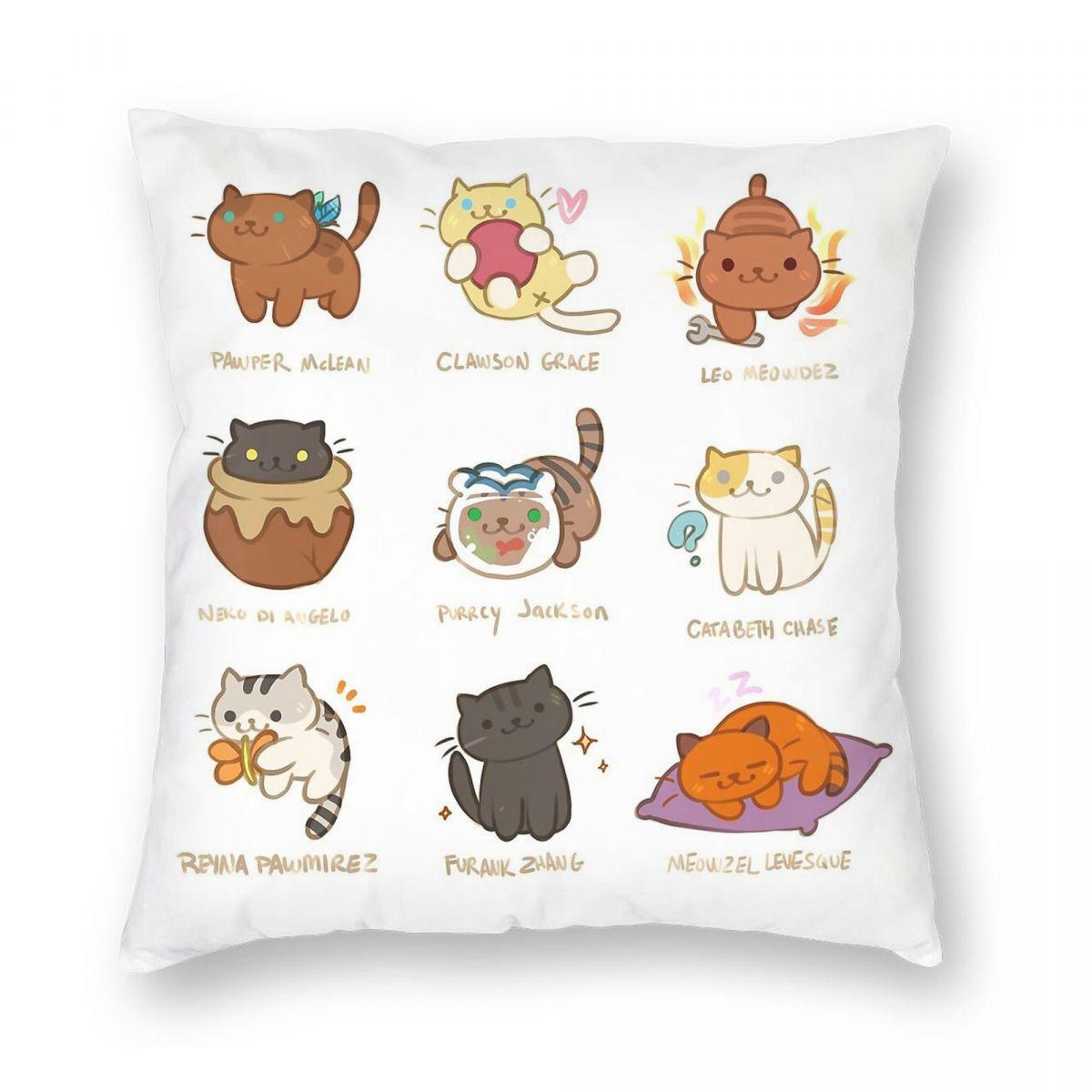 

Percy Jackson Neko Atsume Square Pillowcase Polyester Linen Velvet Creative Zip Decorative Pillow Case Room Cushion Cover 18 12x12Inch